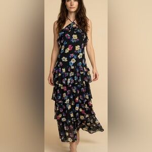 Ralph Lauren Black Floral Tiered Maxi Dress - Women's Halter Ruffle Dress size 8